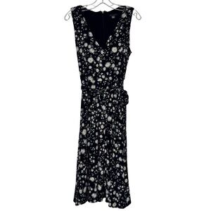 Tommy Hilfiger Sleeveless Navy Blue Floral Daisy Print Midi Dress with Tie Waist